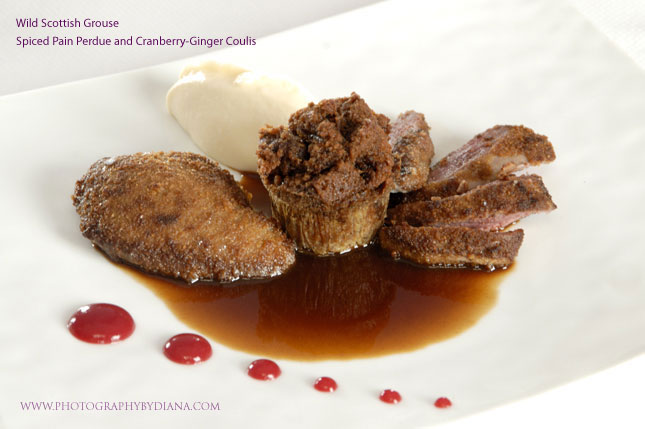 ** This photograph is copyrighted and protected, visit www.photographybydiana.com for more information  **    photo of: Terrance Brennan: Wild Scottish Grouse - Spiced Pain Perdue and Cranberry-Ginger Coulisa