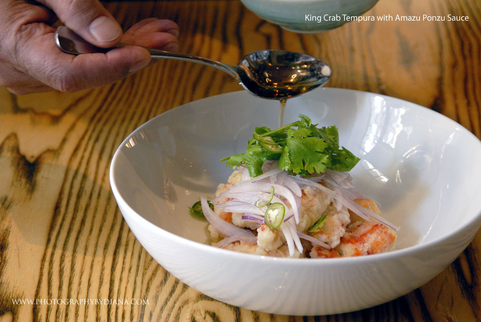 ** This photograph is copyrighted and protected, visit www.photographybydiana.com for more information  **    photo of: Nobuyuki Matsuhisa King Crab Tempura with Amazu Ponzu Sauce 