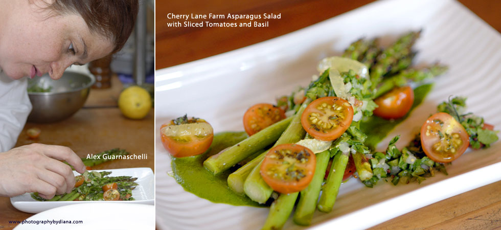 ** This photograph is copyrighted and protected, visit www.photographybydiana.com for more information  **  photo of Cherry Lane Farm Asparagus Salad with Sliced Tomatoes and Basil   
