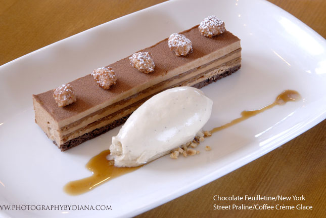 ** This photograph is copyrighted and protected, visit www.photographybydiana.com for more information  **    photo of: Laurent Tourondel Chocolate Feuilletine/New York Street Praline/Coffee Cr�me Glace