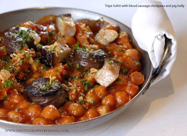 ** This photograph is copyrighted and protected, visit www.photographybydiana.com for more information  **    photo of: Ken Oringer -  Tripe Sofrit with blood sausage chickpeas and pig belly 
